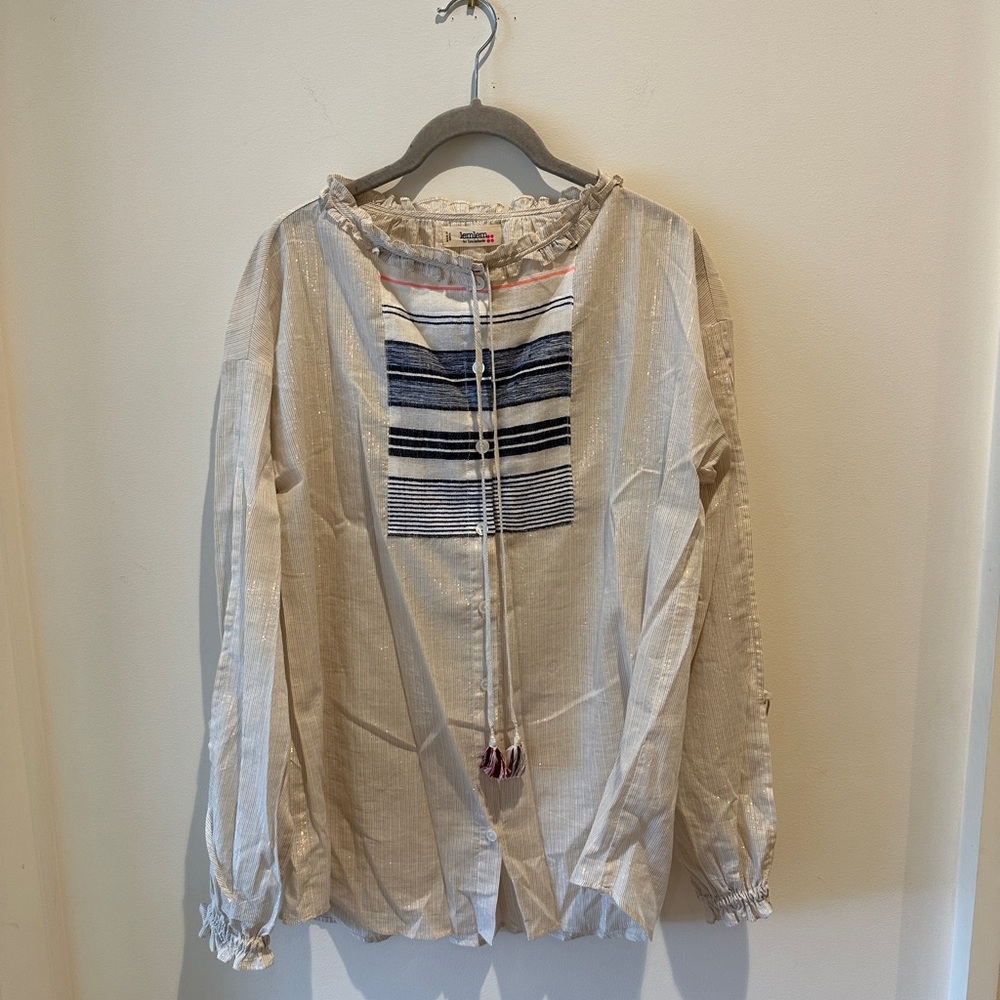 lemlem Cinch Tie Detail Button Front Long Sleeve Blouse size Med (approx)